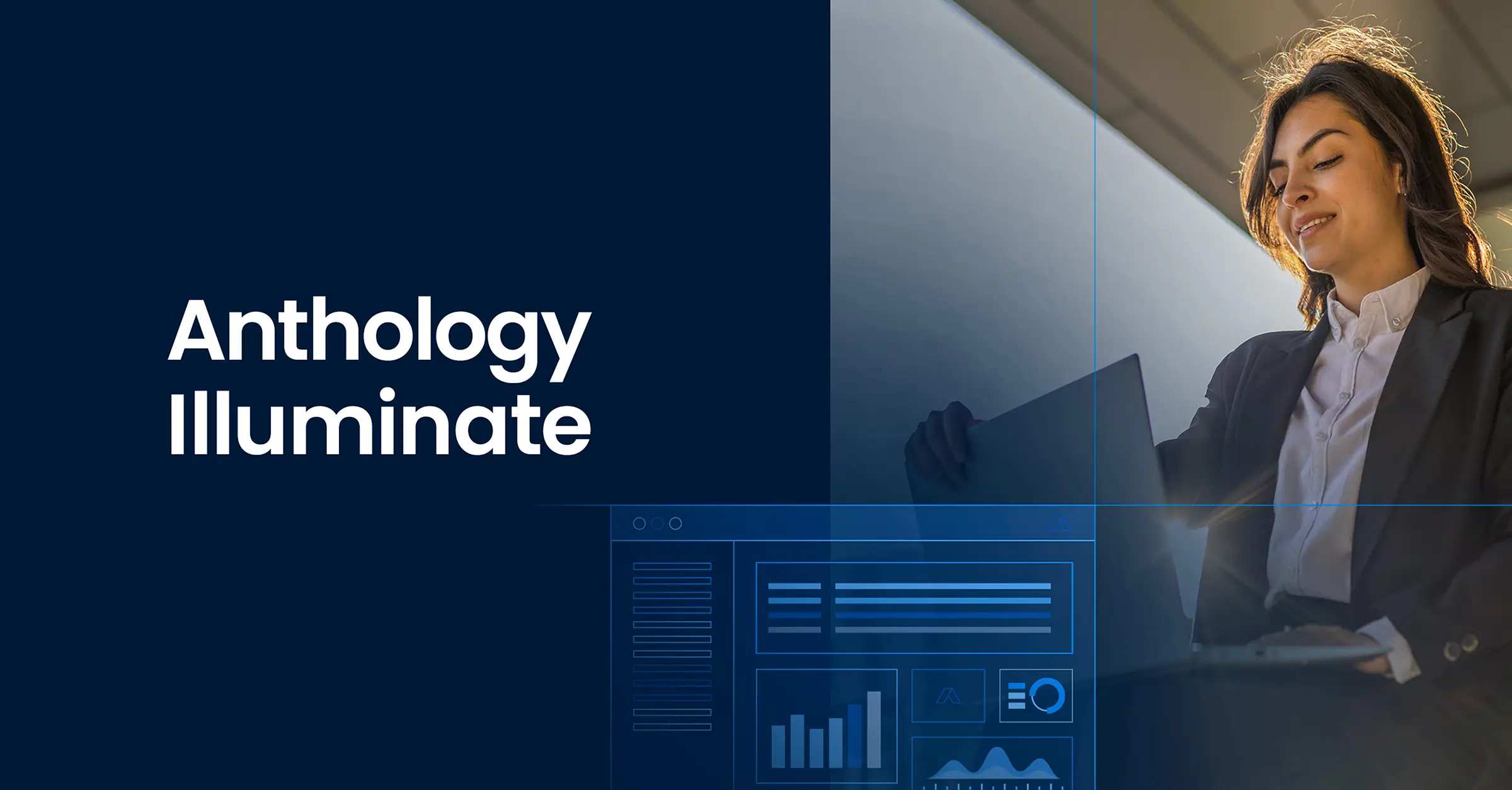 The text Anthology Illuminate next to an image of a woman using the software