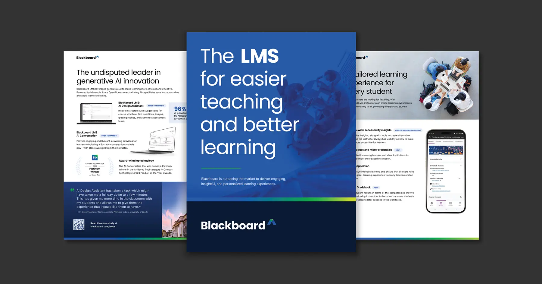 Preview of the Blackboard LMS data sheet over a gray background