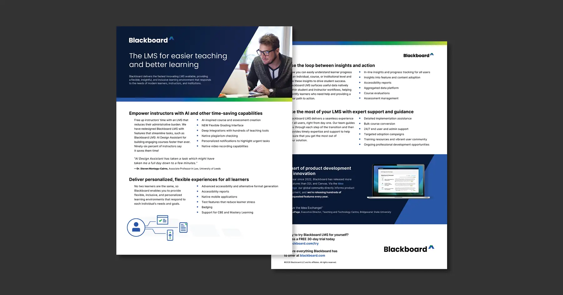 Preview of the Blackboard LMS data sheet over a gray background