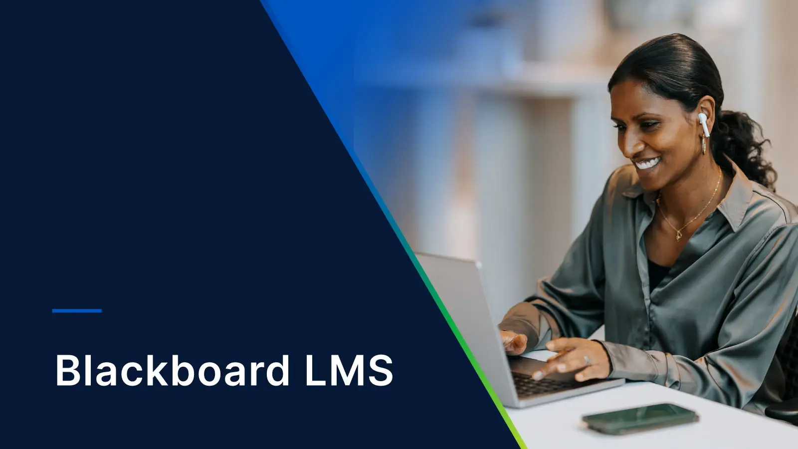 Photo of a woman using Blackboard LMS on her laptop