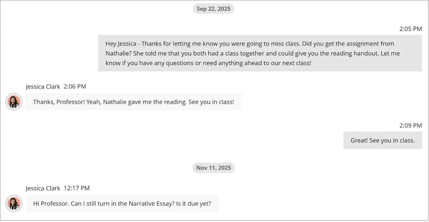 Image 3: The Messages feature now attributes a new message to an existing conversation between participants.