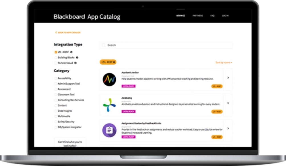Blackboard App Catalog Screenshot