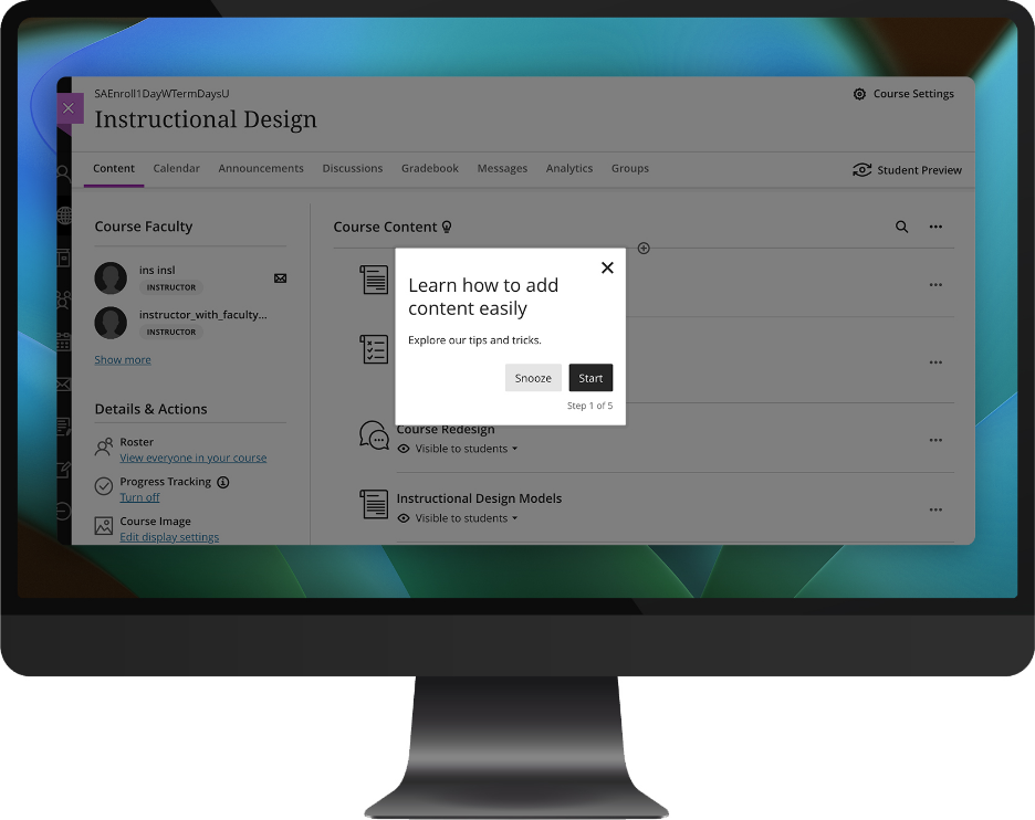 Monitor showing a popup window