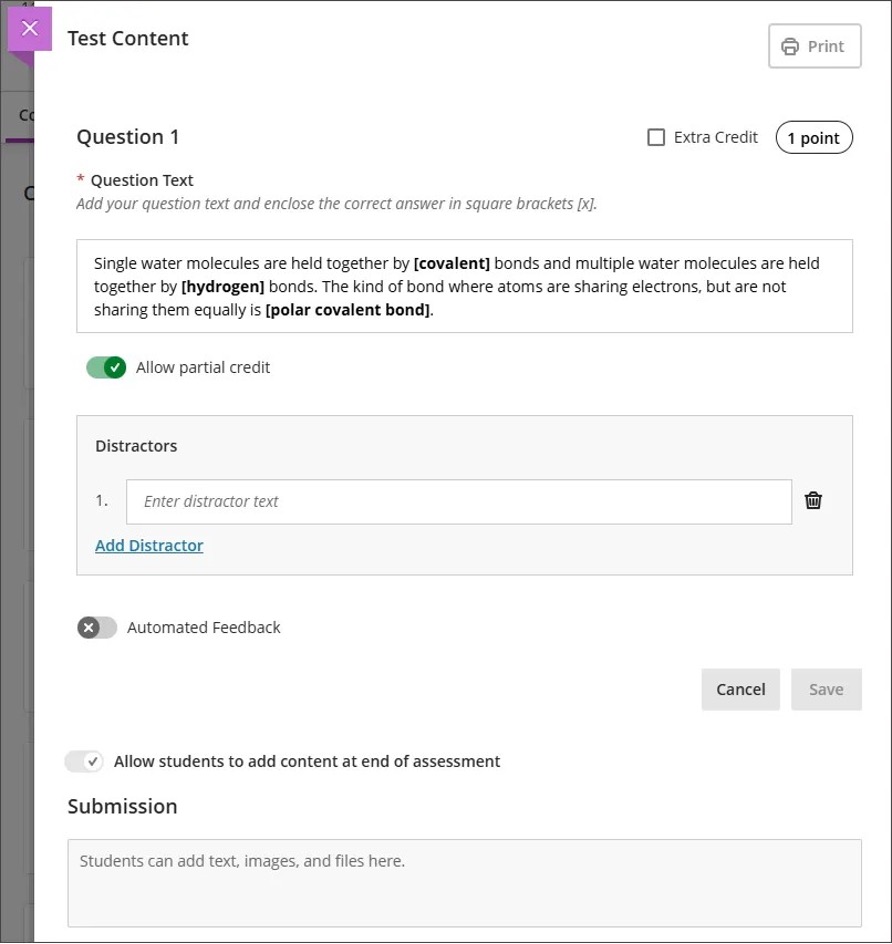 Image 1: Instructor creates a jumbled sentence question type. 