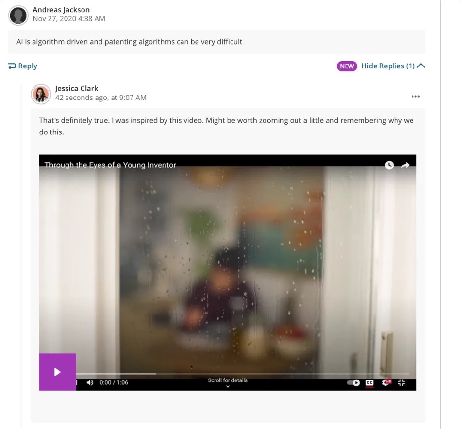 Image 2: Students can now create and upload Video Studio recordings in Discussion posts. 